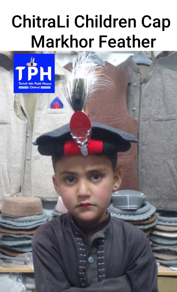 Black ChitraLi Children Cap Markhor Feather