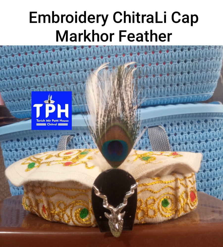 Embroidery Chitrali Cap With Markhor Feather
