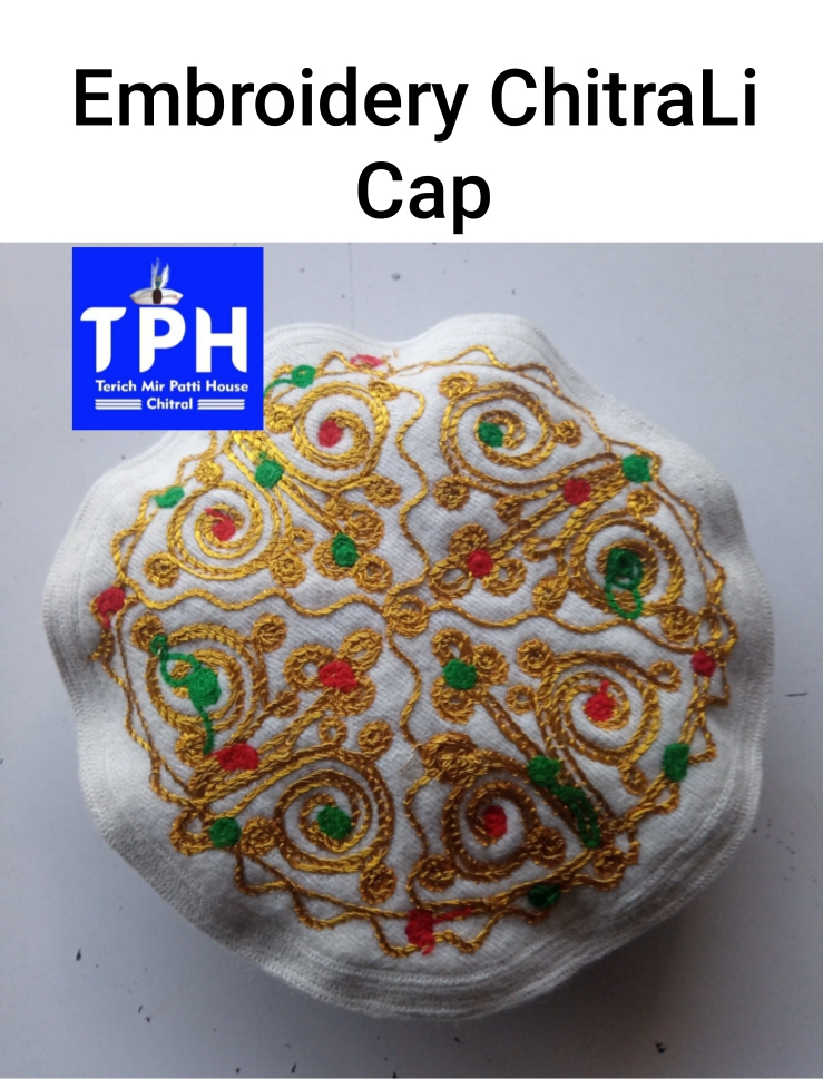 Embroidery Chitrali Cap With Feather - Image 2