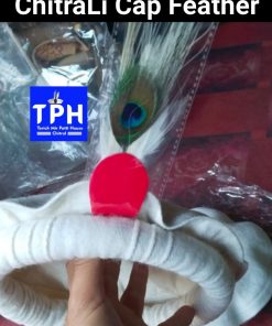 White ChitraLi Cap With Feather
