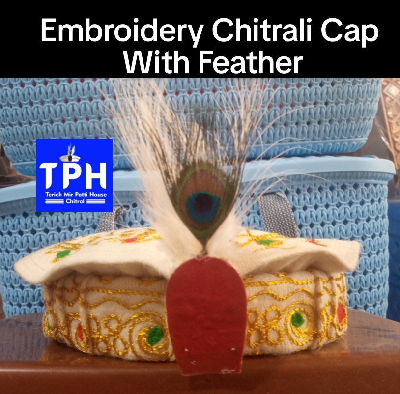 Embroidery Chitrali Cap With Feather