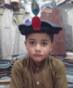 Black Chitrali Children Cap with Feather